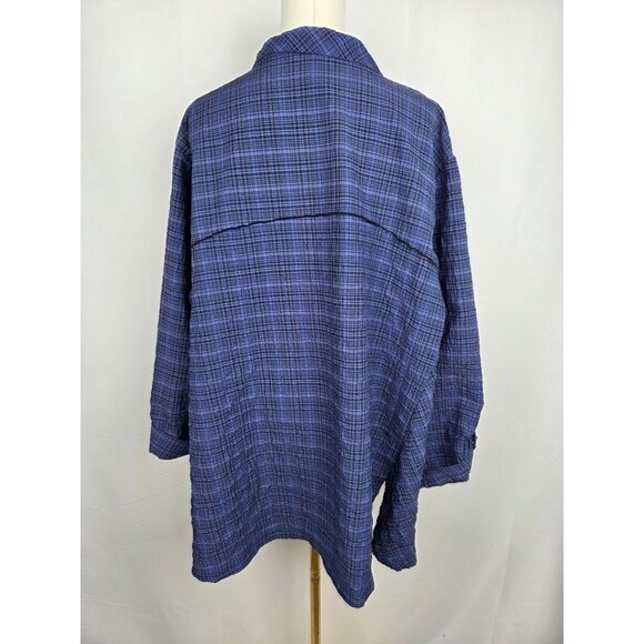 Ali Miles Tunic Top Size 3X Blue Plaid Button-Down Lagenlook Asymmetrical Print - Picture 4 of 9